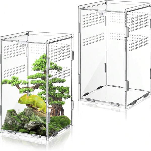 1pc Transparent Acrylic Reptile Feeding Box, Acrylic Reptile Container Shell, Insect Breeding Box Reptile Habitat Container, Suitable For Invertebrates, Ants, Spiders, Crickets, Scorpions, Lizards, Geckos