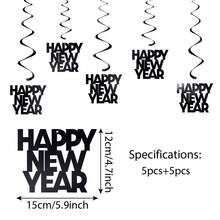 New Year Party Decor Black & Gold Luxurious Style Horizontal Banner, Paper Flower Balls, Spiral Hanging Ornaments Set - Multicolor - View 15