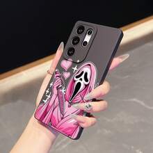 1pc Girly Pink Ghost Face, Shiny Jewelry Heart Pattern Black Cat Eye Full Coverage Phone Case, Compatible With IPhone 11/12/13/14/15/16 Pro Max, Series - Multicolor - View 3