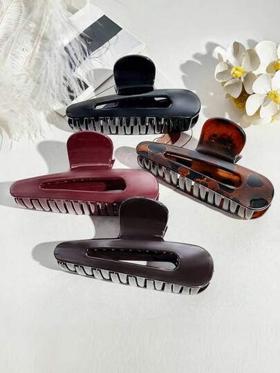1 pieza/4 piezas Accesorio de cabello de unicolor casual de plástico ABS marrón chocolate grande, accesorios de cabello de diseño elegante de alta gama y versátil, nuevos clips de cabello de moda para el invierno