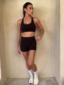 Conjunto K2B fitness basico short curto s/bolso e top nadador - Preto - Visão 7