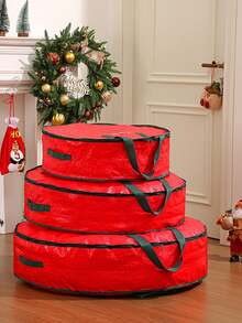 1pc Christmas Flower Wreath Storage, Holiday Decoration, Flower Wreath Accessories, Popular Zippers, Mobile Handles, Dust-Proof Storage Bags For Organizing