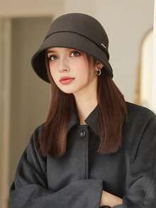 1顶女士秋冬新款金属装饰加厚渔夫帽，保暖防风，优雅个性，透气时尚，百搭英伦风，可水洗，送礼佳品，适合秋冬日常穿着、散步、购物 - MM2081 - 查看 16