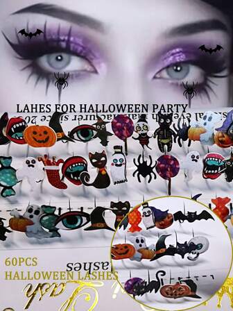 D Curl 60 Pcs 3D Halloween Cosplay Eyelash Extension New Fashion Christmas Glitter Soft Mink False Eyelash Individual Lashes For Party Makeup