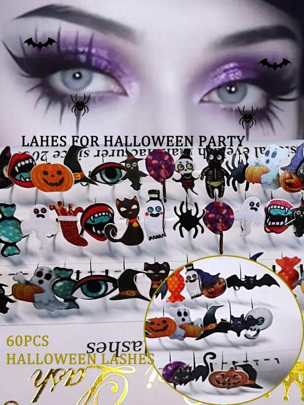 D Curl 60 Pcs 3D Halloween Cosplay Eyelash Extension New Fashion Christmas Glitter Soft Mink False Eyelash Individual Lashes For Party Makeup