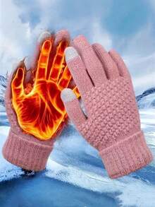 2 Pairs Unisex Winter Warm Gloves, Thickened Knitted Fleece Gloves, Suitable For Men And Women, Perfect New Year Or Valentine's Day Gift, Fashionable Solid Color Thick Warm Knitted Gloves, Keeps Women's Hands Warm Even In -30°C/-22°F - Multicolor - View 4
