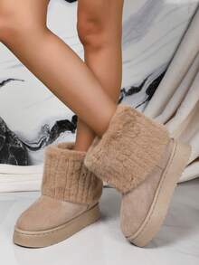 Thick Sole Short Ankle Snow Boots, Platform Flat Short Shaft Winter Warm Velvet Women Shoes