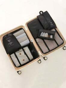 7 pièces/set + 1 pièce Grand sac de rangement de voyage, sacs de rangement étanches et portables, convient pour les voyages, les dortoirs, l'école, les vacances, avec sac à chaussures, sac à sous-vêtements, sac à chaussettes, sac à linge