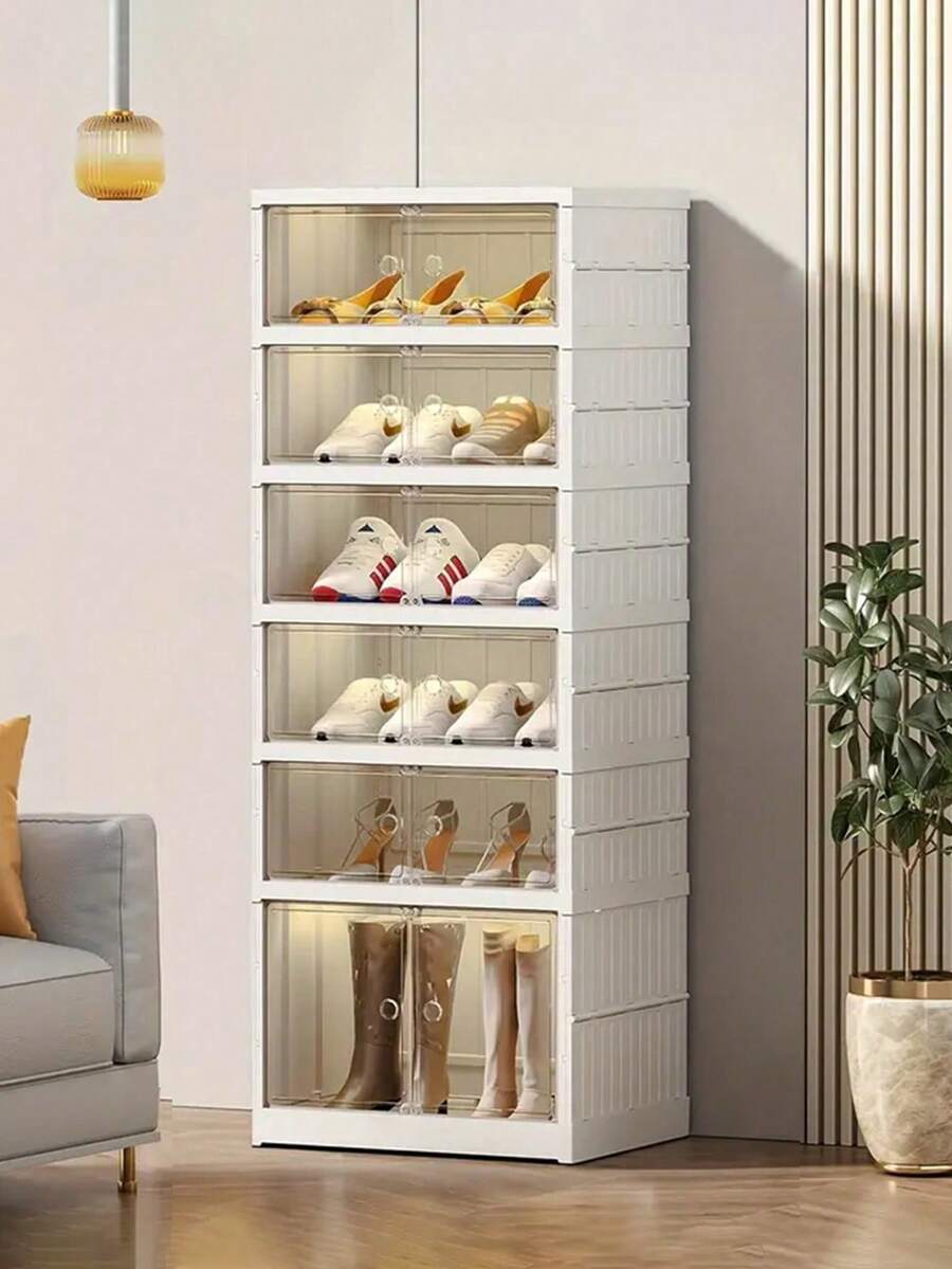 1PC 9 Layers Foldable Shoe Rack, Suitable For The Entrance Of Wardrobe, Stackable Transparent Shoe Box Storage Box With Cover Plastic Shoe Cabinet, Easy To Assemble Large-Capacity Under-Bed Storage Shoe Rack.