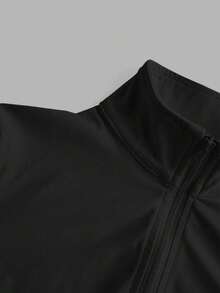 女士运动夹克，时尚秋冬运动夹克，高弹力瑜伽服拉链高领长袖修身夹克，适合跑步、锻炼、健身 - 黑色 - 查看 4