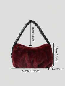 BAILEE Fashionable Elegant Versatile Soft Smooth Solid Color Artificial Ferret Plush Cloud Bag Fried Dough Twists Double Handle Magnetic Suction Women's Handbag White-Collar Workers Perfect For College&Work&Business&Commute&Outdoors&Travel&Outings&Office&Perfect For Work&Shopping&Gifts To Friends - Burgundy - View 12