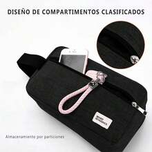 Neceser de Viaje para Hombre y Mujer, Organizador Bolsa Maquillaje Higiene Baño, Bolsa Cosmetiquera Impermeable, Bolsa de Aseo para Artículos de Tocador - A-Negro - Ver 5