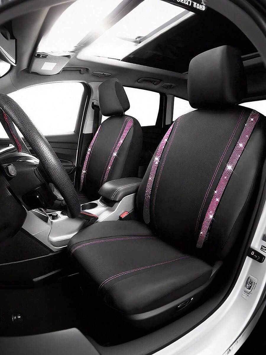 Breathable Full Coverage Rhinestone Embellished Fashionable Car Seat Cover Cushion, Universal For All Seasons, Glittering Car Sofa Cover