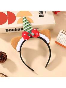 1pc Christmas Deer Antler Headband, Cute Mori Style Christmas Tree Headband, Holiday Party Decoration Headpiece - Multicolor - View 13
