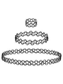 1pc Necklace / 3pcs Necklace + Bracelet + Ring Tattoo Choker Set: Necklace, Bracelet, Ring - Blending 90s Necklace Style With 2000s Y2K Vintage Fashion - Stretchy Tattoo-Inspired Jewelry Accessories For Adults