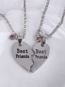 2pcs/Set Best Friends Heart Shaped Broken Heart Jigsaw Puzzle Pendant Necklaces, Bff Gift Valentines,Mom,Mother,Mother's Day,Gift