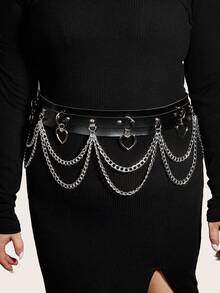 1 pièce Ceinture de taille  à double couche avec décoration de chaîne circulaire pour femmes grandes tailles, style gothique punk, accessoire polyvalent pour robes, fêtes, vacances, idée de cadeau été, école automne, automne, Halloween - Noir - Voir 10