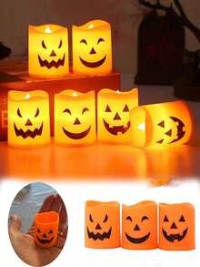 6Pcs Halloween Pumpkin Expressions Candles Light,Flameless Tealights Halloween Candles,Mini Horror Party Props, Pumpkin Light Expressions,Suitable,Battery Operated LED Tealights,For Home Party Decor, Party Supplies, Gifts, Bedroom Table Spooky Decor,Autumn Decoration, Day Of The Dead Candle Decoration,Fall Decor ,Halloween Decorations,Christmas Decorations,Halloween Home Decorations