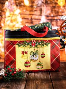 4/8pcs Large Christmas Party Bags, Reusable Red & Black Plaid Non-Woven Fabric Bags, Gift Bags With Handles, Christmas Party Supplies, 12.8*9.8*6.7 Inches