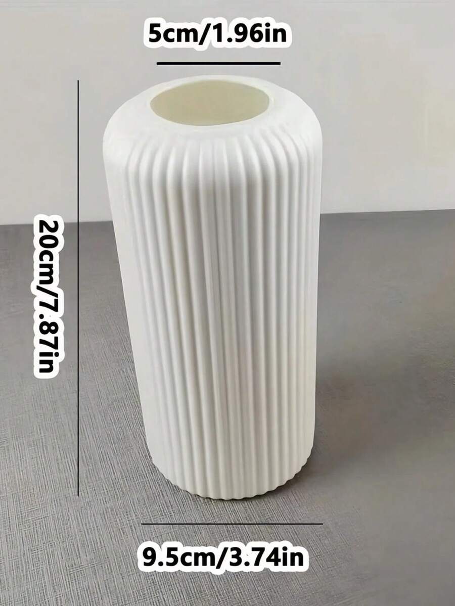 别致条纹陶瓷外观塑料花瓶 | 鲜花花瓶，易于放置家居装饰家居装饰条纹花瓶：陶瓷外观塑料，用于鲜花 | 易于放置在客厅/卧室房间装饰花瓶玻璃花瓶 - 彩色 - 查看 1