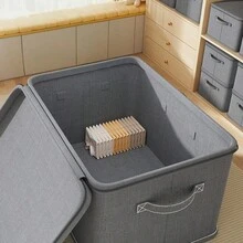 1pc Foldable Thickened Fabric Storage Box With Zipper And Handle, Non Installation Fabric Large Capacity Storage Box, Dustproof And Moisture Proof Folding Clothing Sorting Box