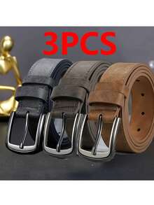3条装男士宽缝合金扣腰带，适合S码上衣和西裤 - 简约时尚的运动休闲腰带，日常装饰之选 - 3pc(黑色+棕色+駝色) - 查看 3