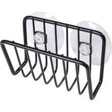 Soporte para esponja de fregadero de cocina con ventosa, soporte de esponja de acero para fregadero, estante de almacenamiento para fregadero de cocina, soporte para estropajo (plateado) - Negro - Ver 9