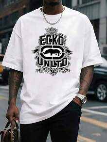 Camiseta gráfica de rinoceronte de estilo urbano para hombre, cómoda camiseta de cuello redondo con diseño de estampado único, perfecta para uso informal, disponible en varios tamaños, gran idea para regalo, material de mezcla de algodón suave. - Blanco - Ver 1