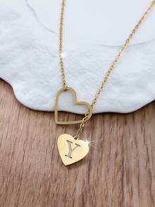 Tsnamer 1 件精致侧边首字母心形项链 个性化 26 个字母 A-Z 名字颈链 适合女士青少年女孩搭配日常珠宝礼物 - 愛心字母 - 查看 30