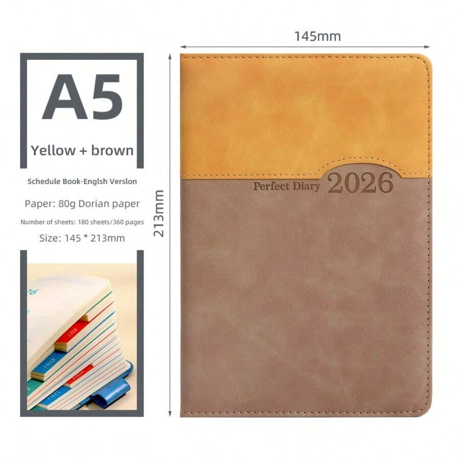 2026 Daily Planner – PU Leather Hardcover, 320 Pages – Color-Block Design In 6 Styles – Date Stamp, Secure Closure – Modern Productivity Journal For Office & Personal Use