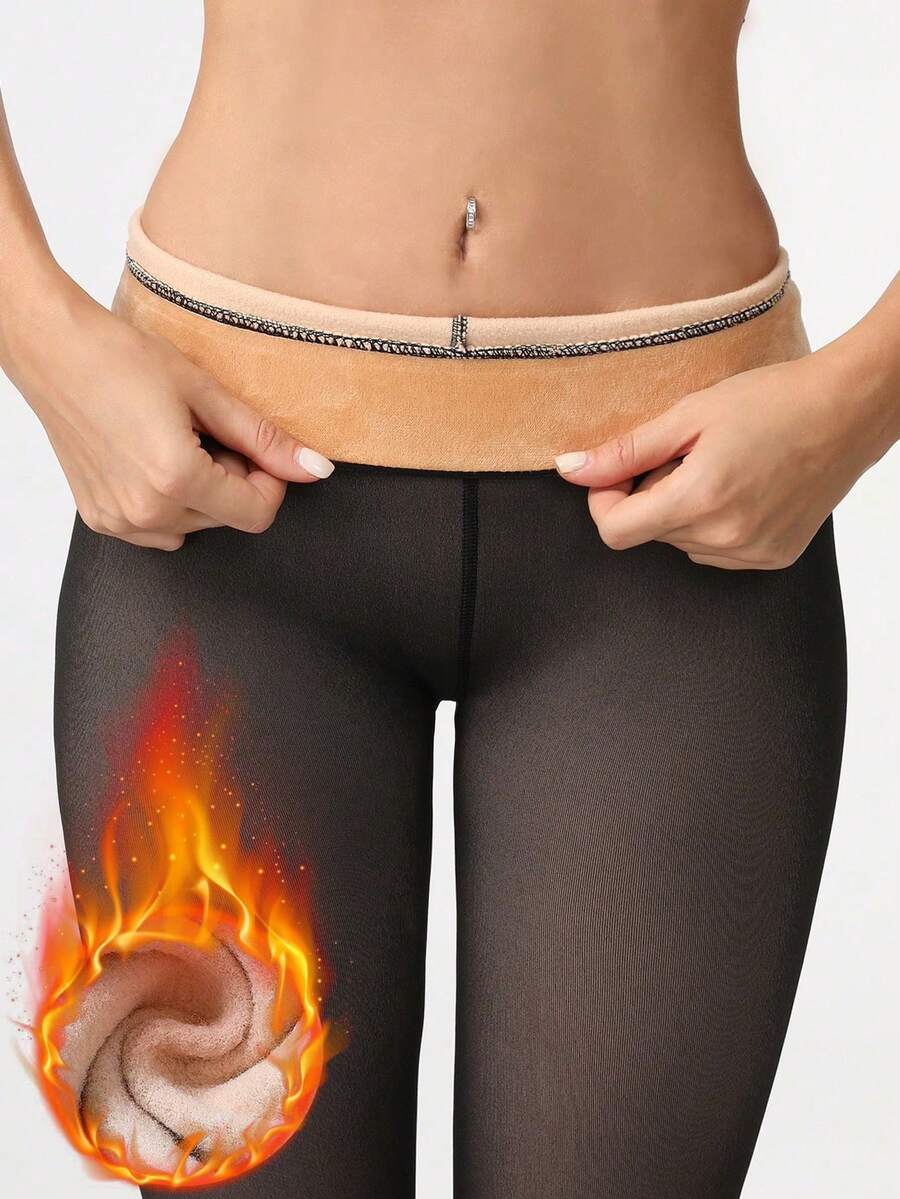 Women Winter Thermal Pantyhose Fleece Velvet Thermo Stockings Tights High Waist Thicken Warm Panty Tights Female Stocks Underwear, Cozy - Black - View 1