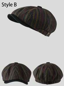2 Styles Retro Stripe Octagonal Hat Newsboy Caps Women Painter's Hat Men's Forward Hats - Fashion - View 7