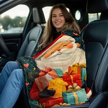 1 pieza Manta de franela suave de Navidad - Estampado digital de Papá Noel y regalos, manta para sofá/cama/oficina/viaje para todas las estaciones, decoración navideña moderna, diseño de temporada invernal, lavable a máquina, durable y ligera, regalo de Navidad ideal, decoración temática navideña, tela ligera, funda decorativa, para entusiastas de la decoración del hogar, manta decorativa navideña