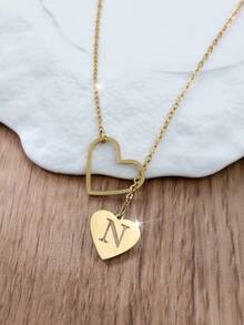 Tsnamer 1 件精致侧边首字母心形项链 个性化 26 个字母 A-Z 名字颈链 适合女士青少年女孩搭配日常珠宝礼物 - 愛心字母 - 查看 15