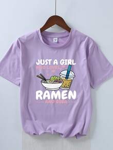 少女宽松大码休闲可爱奶茶卡通图案印花圆领套头短袖T恤新款夏季款式，适合学生假期购物装、返校装、婴儿T恤