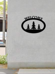 1 件简约金属欢迎标志，自然风格线条设计，多功能实用，欢迎主题 - 适合圣诞节、感恩节、万圣节、乔迁、盛大开业、生日庆祝、庭院、入口、露台、花园、秋季、冬季 - 彩色 - 查看 12