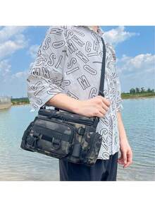 1pc New Multi-Functional Lure Fishing Bag, Waterproof & Wear-Resistant, Can Be Hung On Rod, Large Capacity Crossbody Fishing Tackle Bag