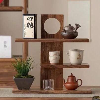 1 件复古木质展示架，桌面收纳架，用于香水、蜡烛、化妆品、收藏品、装饰品，适用于客厅、书房、餐厅、卧室、门厅、办公室、茶室
