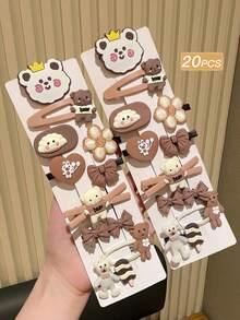 20pcs Women's Fashionable Cute Beige Cartoon Hair Clips, Suitable For Everyday Use, Multiple Styles,Hair Accessories,Hair Barrettes Claw Clips, School Stuff