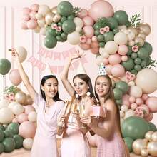 108 Stücke Pastellrosa & Grün Ballon Bogen Set mit goldenem Metall, weiße, salbeigrüne & rosa Ballons, geeignet für Boho Baby Shower, Geschlechtsoffenbarung, Jungen/Mädchen Geburtstags Party Dekoration