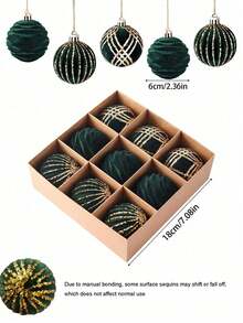9 piezas Bolas de Navidad verdes con pintura de felpa, Adornos de árbol de Navidad, Bolas de plástico a prueba de roturas para decoración de árbol de Navidad, fiestas, bodas y ventanas - Verde Oscuro - Ver 6