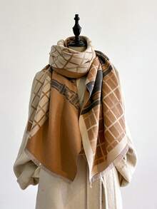 1pc Elegant Jacquard Horse Pattern Faux Cashmere Warm Scarf, Versatile Neck Warmer Shawl Suitable For Air-Conditioned Room, Autumn/Winter For Dress - Camel - View 2