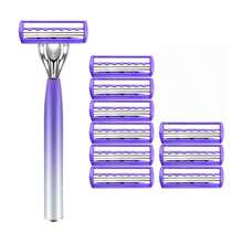 紫色女士三层剃毛器 - 可重复使用，无香型刀片，顺滑剃除体毛、腿毛和胡须 - 紫色 - 查看 10