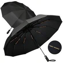 Paraguas Plegable Automático Reforzado,Sombrilla Plegable Grande Resistente al Viento y Lluvia con Protección UV,Grande para Lluvia y Sol,Con 24 Varillas Reflectantes,Hombres y Mujeres - azul - Ver 5