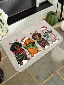1pc New Christmas Doormat, Suitable For Dog Lovers, Holiday Animal Knitted Pattern Decor, Applicable For Living Room, Bedroom, Indoor - Machine Washable - Flannel Material, Delicate Wrap, Skin-Friendly, No Pilling, Slightly Water-Resistant Easy Care, Odorless - Ideal For Home Decor, Room Decor, Living Room Carpet, Bedroom Carpet, Bathroom Carpet, Kitchen Carpet, Area Rug, Hotel Decor - Area Rug, All Season Use.