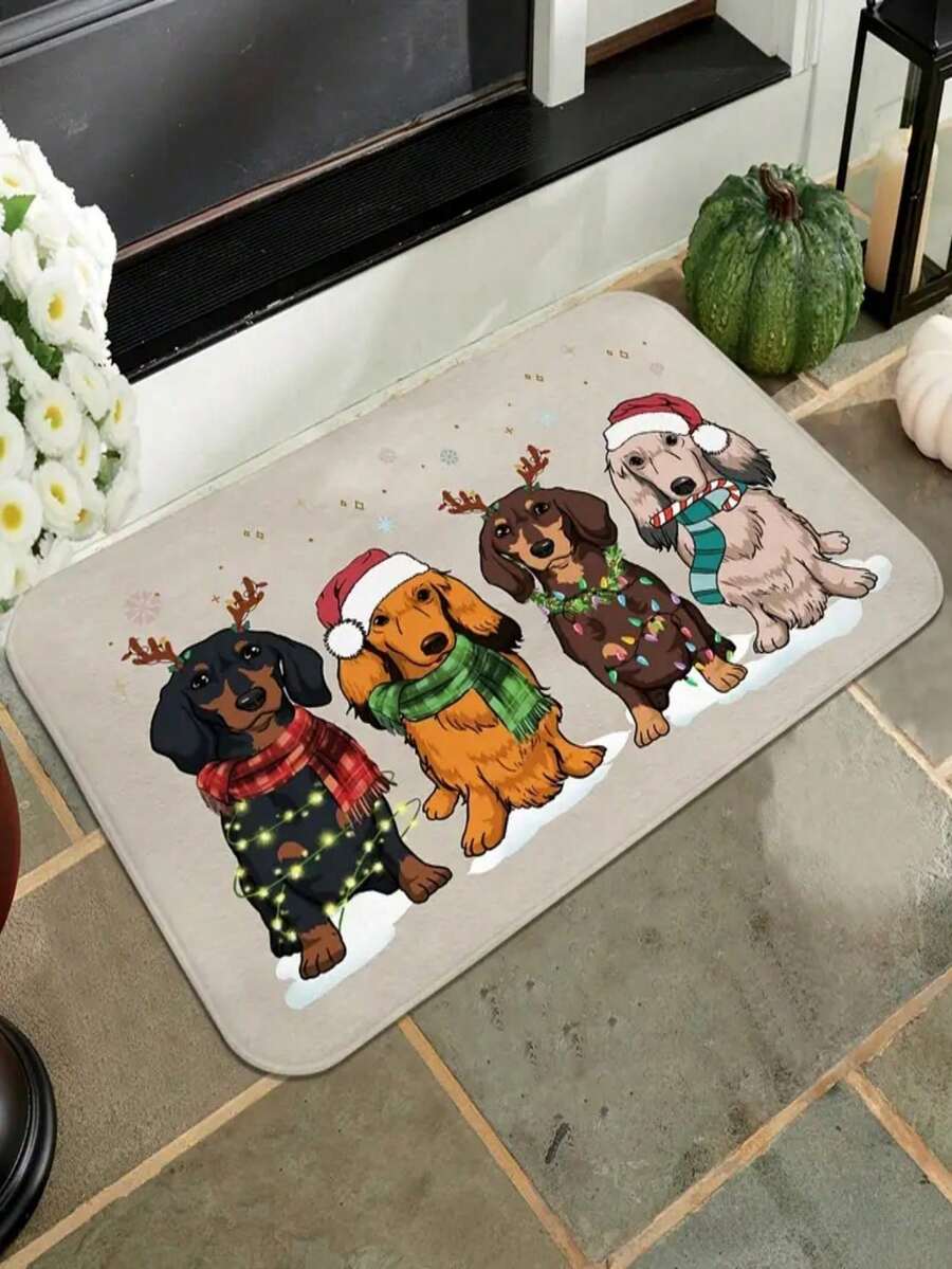 1pc New Christmas Doormat, Suitable For Dog Lovers, Holiday Animal Knitted Pattern Decor, Applicable For Living Room, Bedroom, Indoor - Machine Washable - Flannel Material, Delicate Wrap, Skin-Friendly, No Pilling, Slightly Water-Resistant Easy Care, Odorless - Ideal For Home Decor, Room Decor, Living Room Carpet, Bedroom Carpet, Bathroom Carpet, Kitchen Carpet, Area Rug, Hotel Decor - Area Rug, All Season Use.
