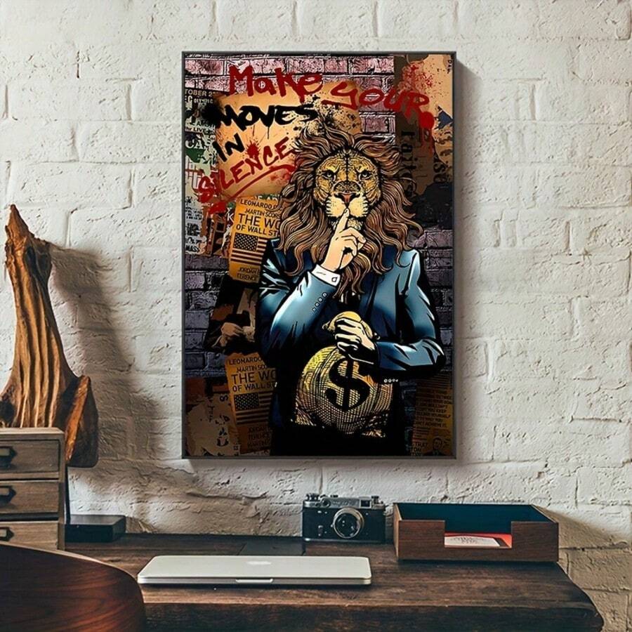 1pc Unique Graffiti Art Lion Oil Painting - Vibrant Wall Art Canvas And Poster For Home Decor, Living Room, Bedroom - No Frame, Ready To Hang