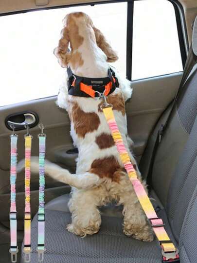 1pc Pet Car Safety Leash, With Elastic Shock Absorbing, Rainbow Style, Suitable For Pets Riding In Car