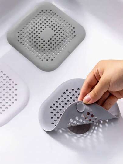 1 件带吸盘的排水毛发收集器，耐用硅胶方形淋浴排水盖，防水槽堵塞，地板盖淋浴排水毛发出口过滤器，适用于浴室浴缸和厨房