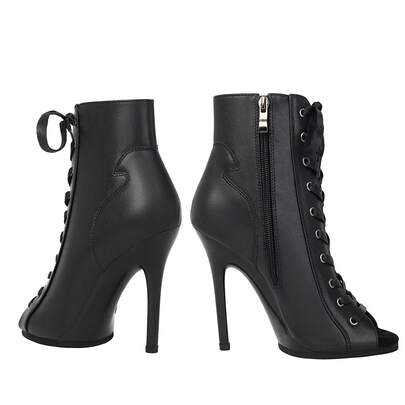 11.5cm High Heel Women's Dance Boots, Modern Jazz Dance Ankle Boots, Faux Leather Side Zipper Lace-Up Peep Toe, Comfortable For Party, Dance, Gym, All Season